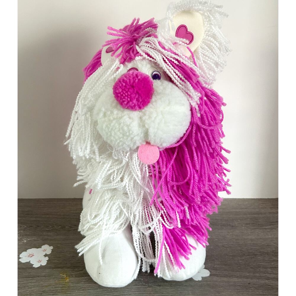 RARE Fluppy Dogs Reign Limited Edition Pink White Yarn Plush Dog 1 of 2000 EUC
